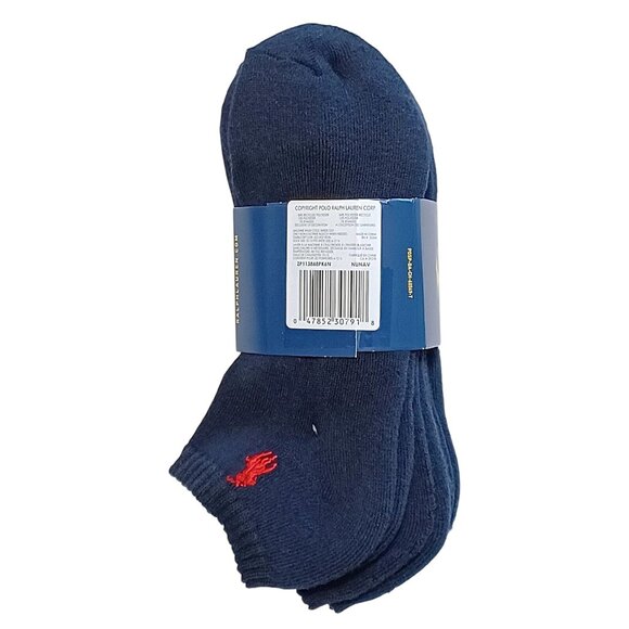 Polo Ralph Lauren Mens Classic Sport 6-Pair Cushion No Show Socks Navy Blue Red - Picture 4 of 5